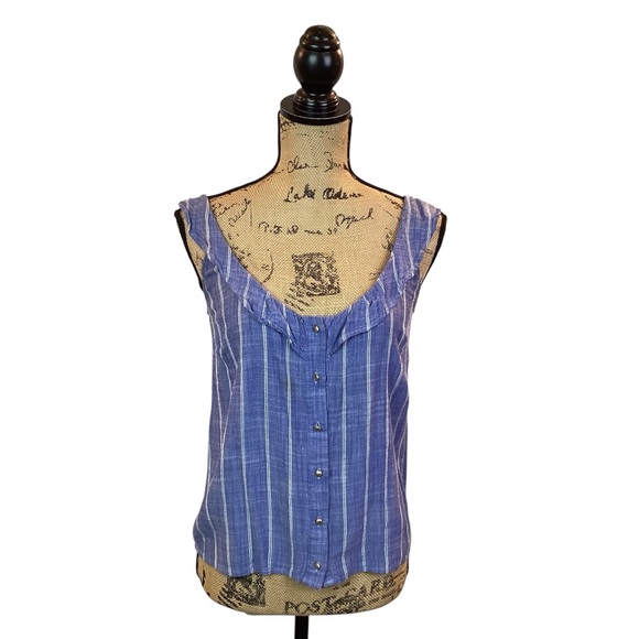 SEZANE Button Up Front Ruffled Striped Tank Top - Picture 3 of 12